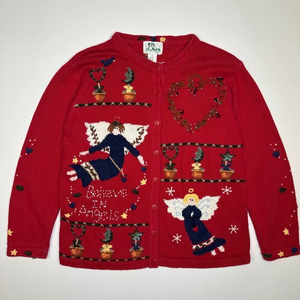 Vintage Y2K The Quacker Factory Ugly Christmas Sweater with Angels Size M